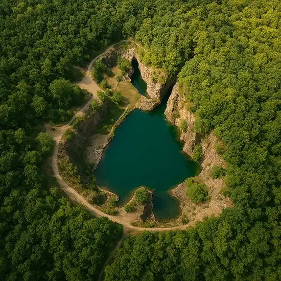 Megyer-hegyi tengerszem, élethű rajzolt grafikája. Különleges helyek egyike.