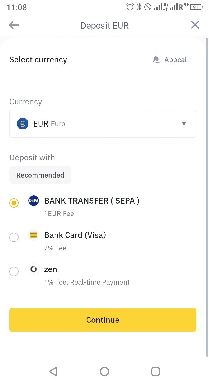 Binance SEPA euro beutalás