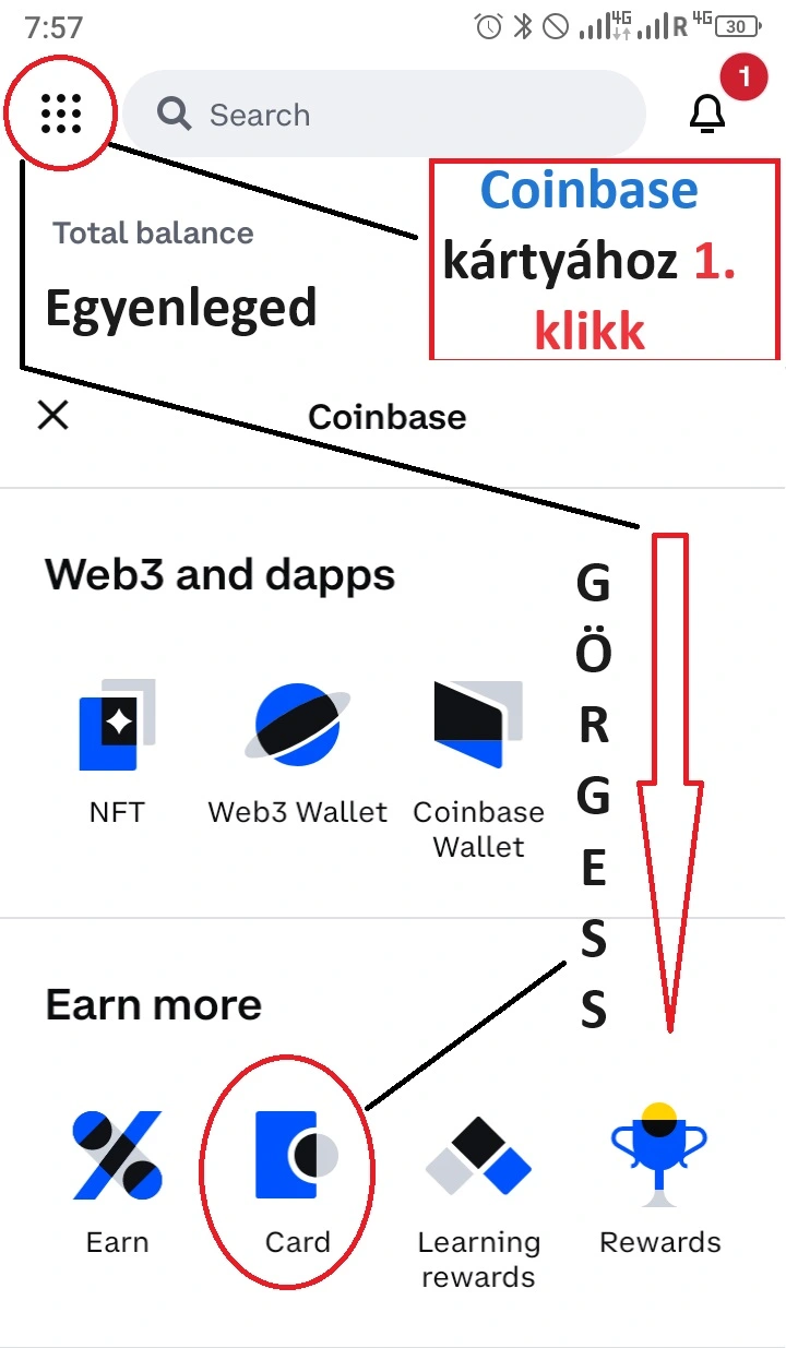 Hol található a Coinbase kártya a Coinbase applikációjában?