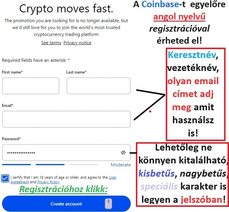 Coinbase regisztráció