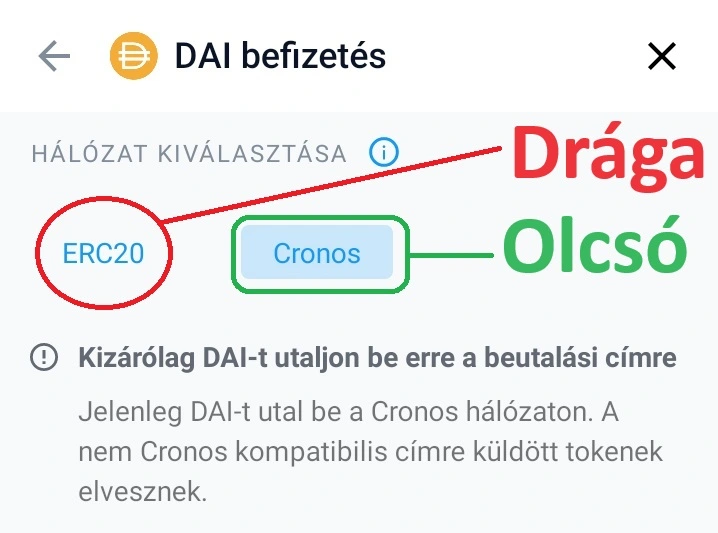 A Dai stablecoin például a crypto.com CEX platform segítségével kiaknázva a Cronos hálózat előnyeit, jóval olcsóbb tranzakciós költség ellenében is utalható, mint az Ethereum eredeti hálózati díja.