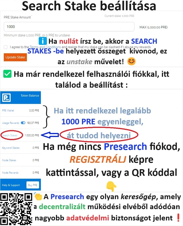 A Presearch SEARCH STAKING opció használatáról!