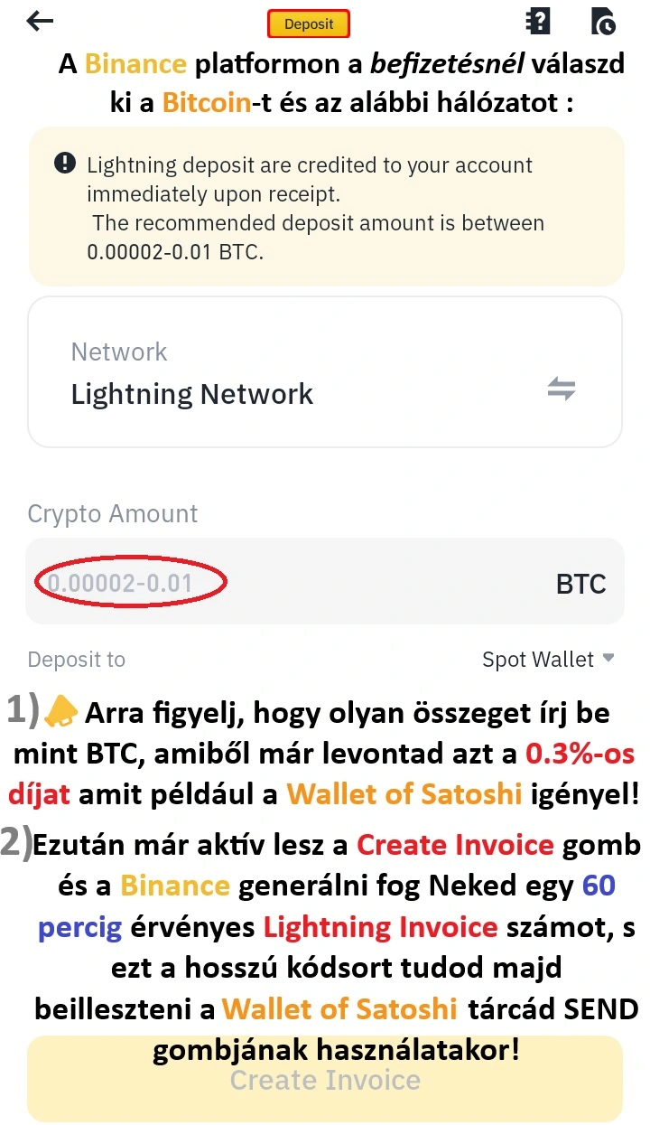 Ha a Binance kiutalás sikeresen végbement a Wallet of Satoshi kriptotárcádra, akkor ez a fotó demonstrálja számodra, mi a menet Bitcoin befizetés esetén a Binance platformjára! 