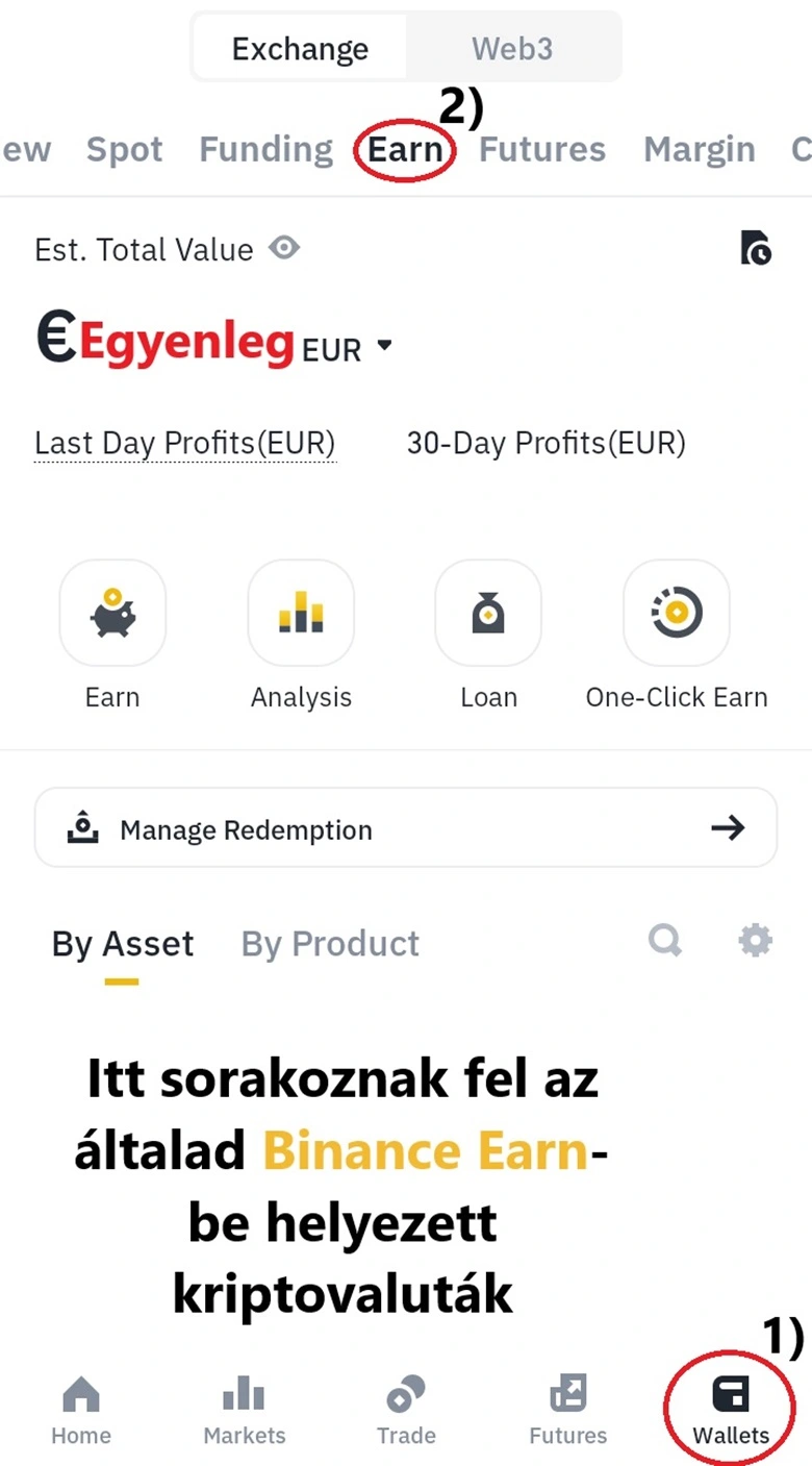 Binance Earn funkció az applikációban