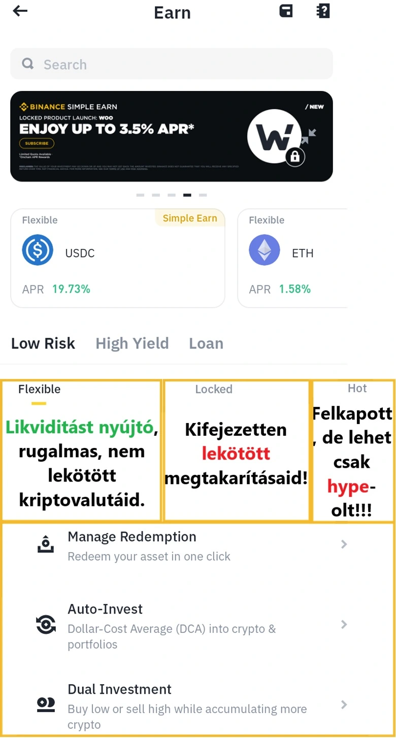 A Binance Earn főbb funkcióiról