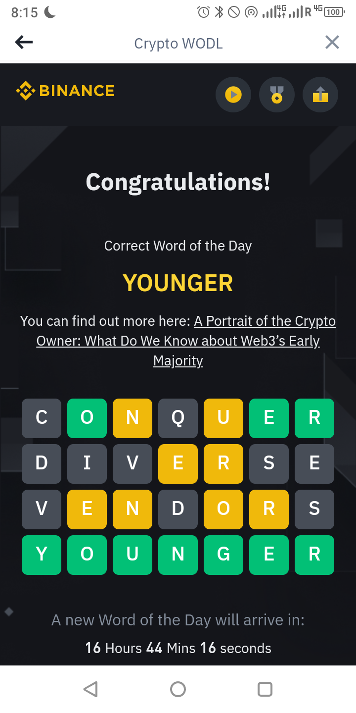 Binance WOTD játék, példa egy megfejtésre!