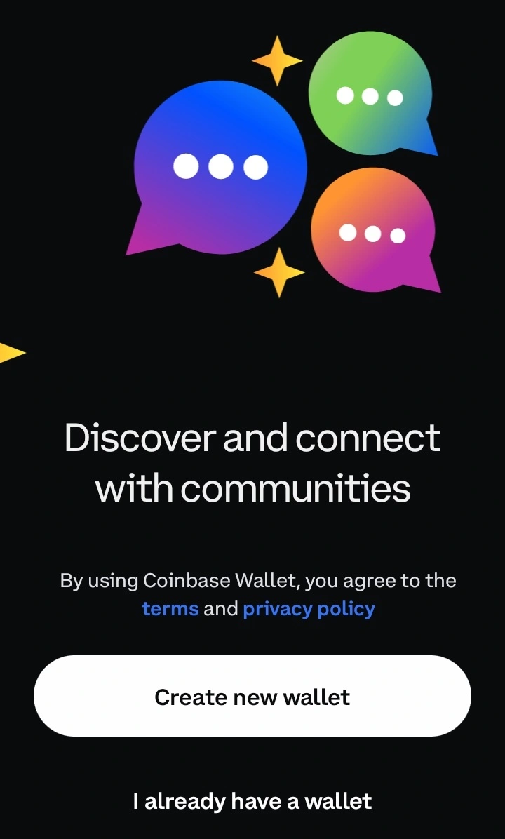 Coinbase Wallet telepítése után, ha elindítjuk ez a kép fogad!