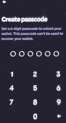 Coinbase Wallet applikációjának első elindítása során a PIN kód létrehozása.