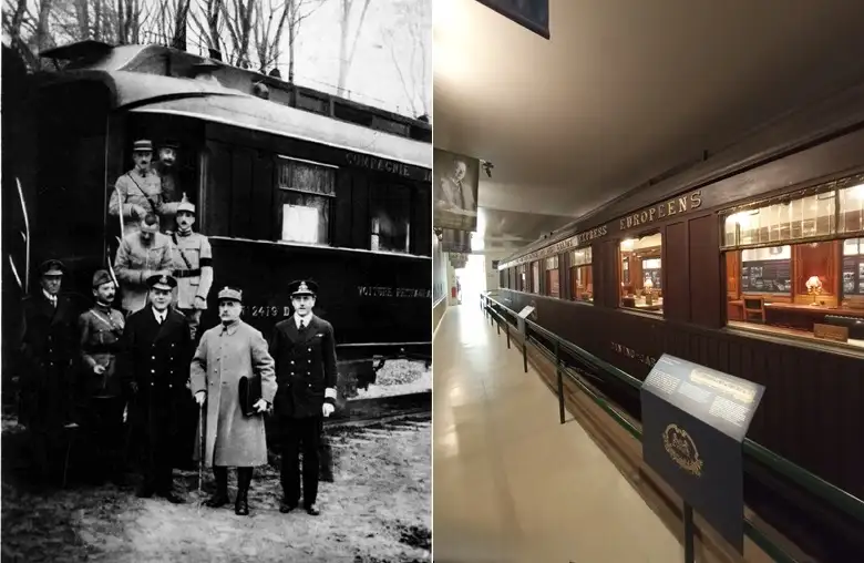 Az I. Világháború lezárásához vezető momentumok egyike. A 2419D számú vagon ami előtt találkoztak a német küldöttek és Foch marsall. Párizs környéki látnivalók egyike.