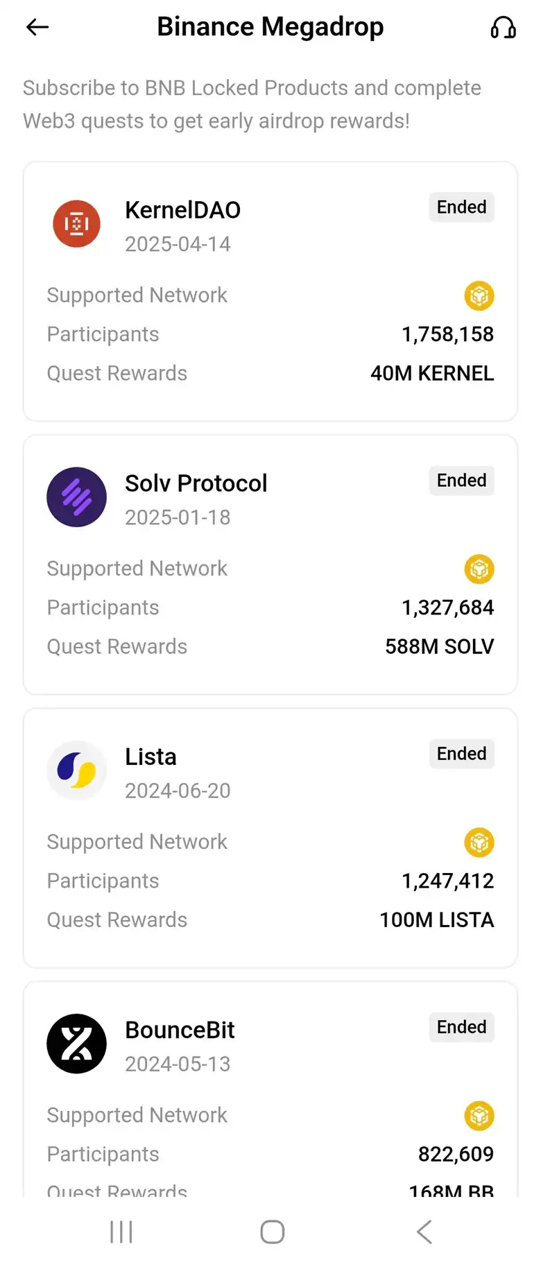 Binance Megadrop opció a Binance applikációban.