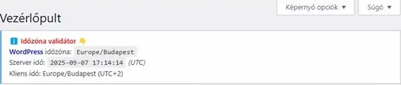 WordPress időzítés validátor a Vezérlőpult avagy Dashboard tetején.
