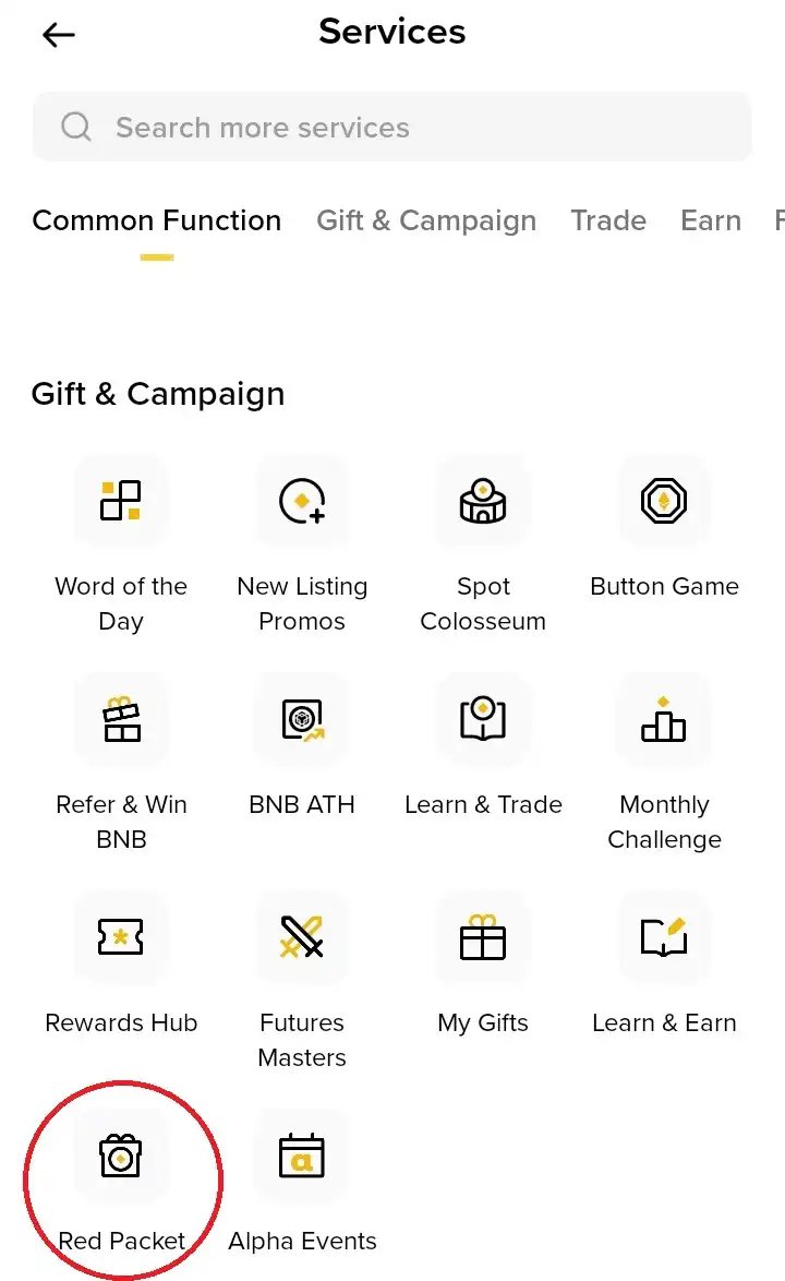A Binance Red Packet itt található a Binance applikációban.