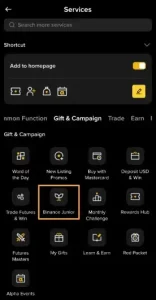 A Binance Junior a Binance applikációban itt található.