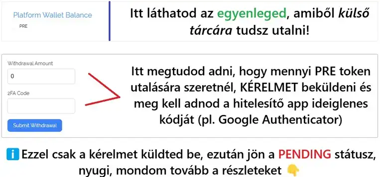 PRE egyenleg, Presearch Platform Wallet -ről történő kiutalási kérelmének beküldése! 
