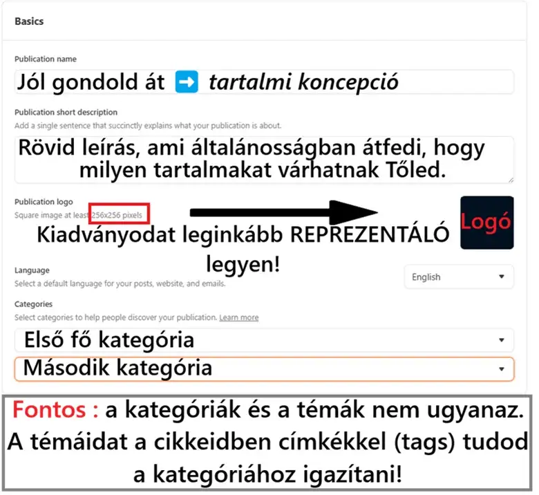 A Substack blog alapvető beállításai amit rögtön a Substack regisztráció után érdemes megtenni.
